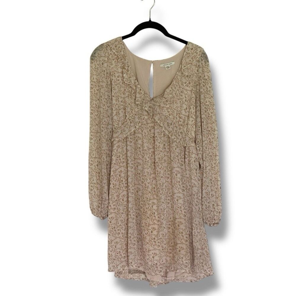 American Eagle Ditsy Floral Babydoll Mini Dress Med Beige Pink Cottage Boho